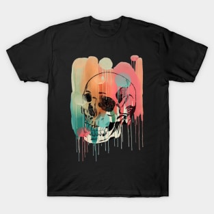 Pencil and Watercolor Drip Skull Pastel Drawing T-Shirt